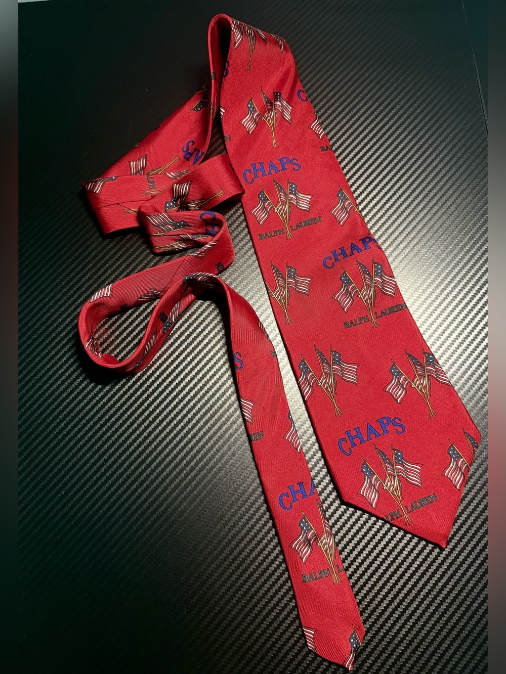 Vintage Chaps Ralph Lauren Patriotic Flag Necktie USA Americana 90s Silk Tie - Picture 9 of 11